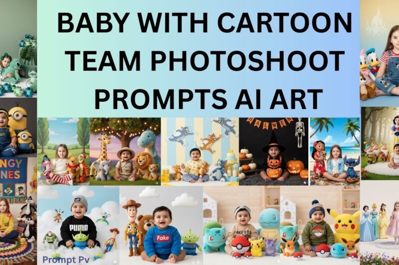 Baby with cartoon team photoshoot prompts AI art