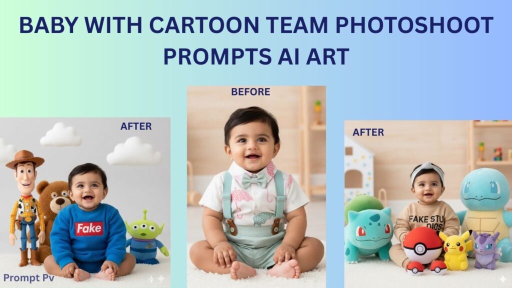 Baby with cartoon team photoshoot prompts AI art1