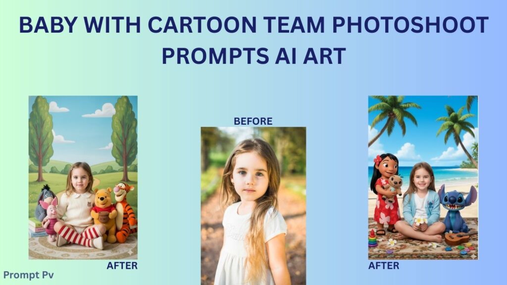 Baby with cartoon team photoshoot prompts AI art3
