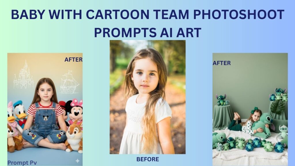 Baby with cartoon team photoshoot prompts AI art4