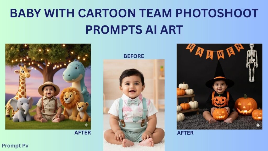 Baby with cartoon team photoshoot prompts AI art5