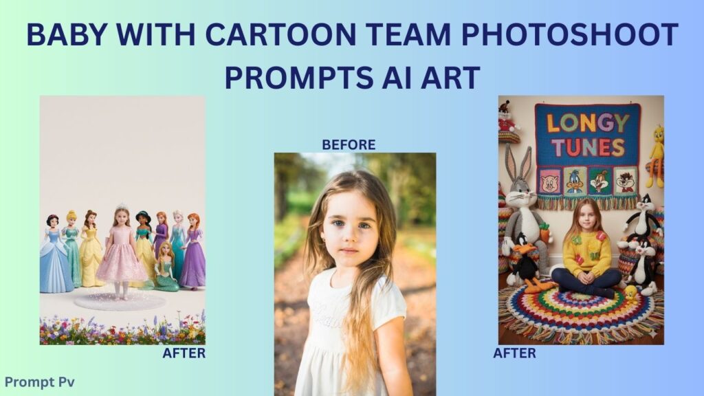 Baby with cartoon team photoshoot prompts AI art7