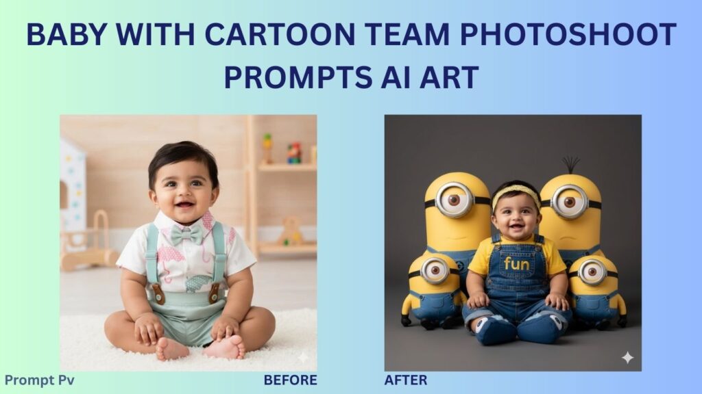 Baby with cartoon team photoshoot prompts AI art8